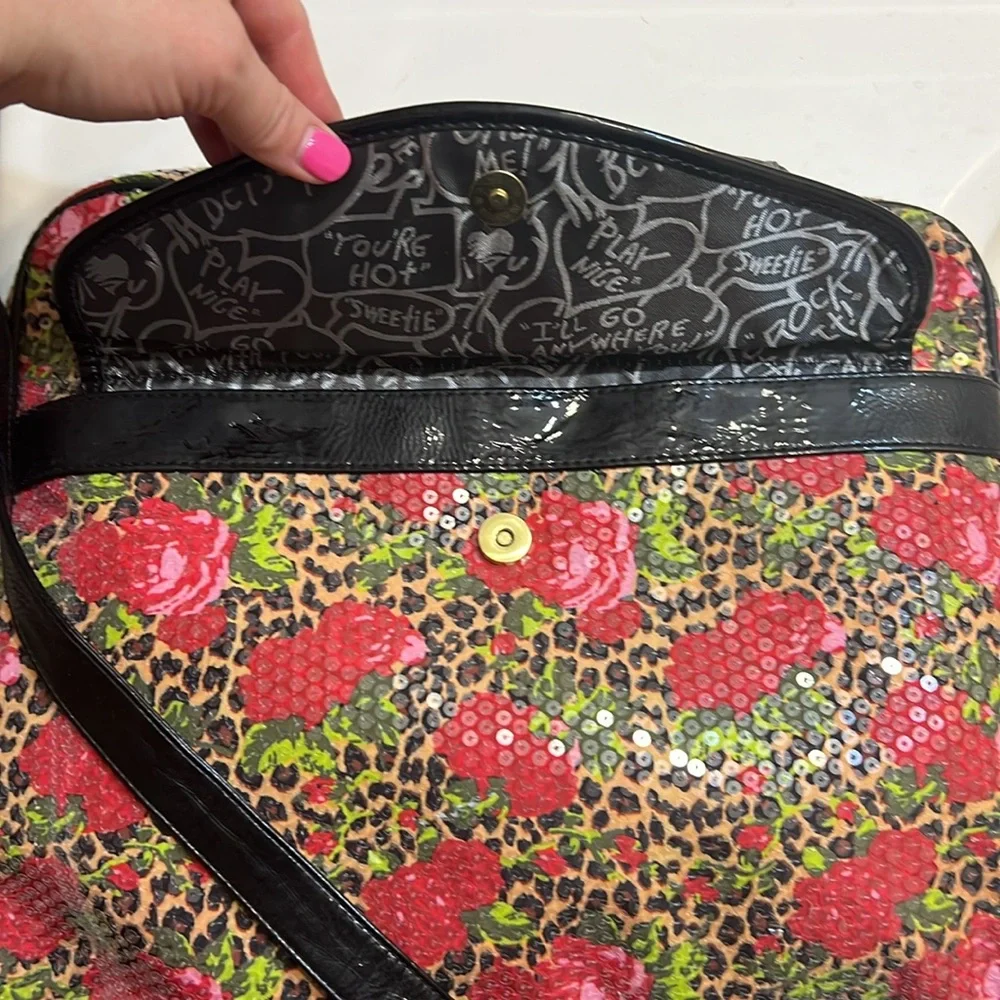 Betsey Johnson Floral Sequin Leopard Laptop Bag - Red, Black, Green
